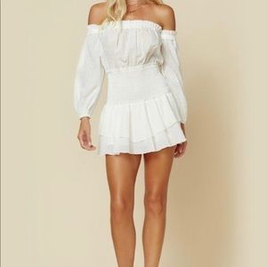 White Blue Life Smocked Off the Shoulder Romper